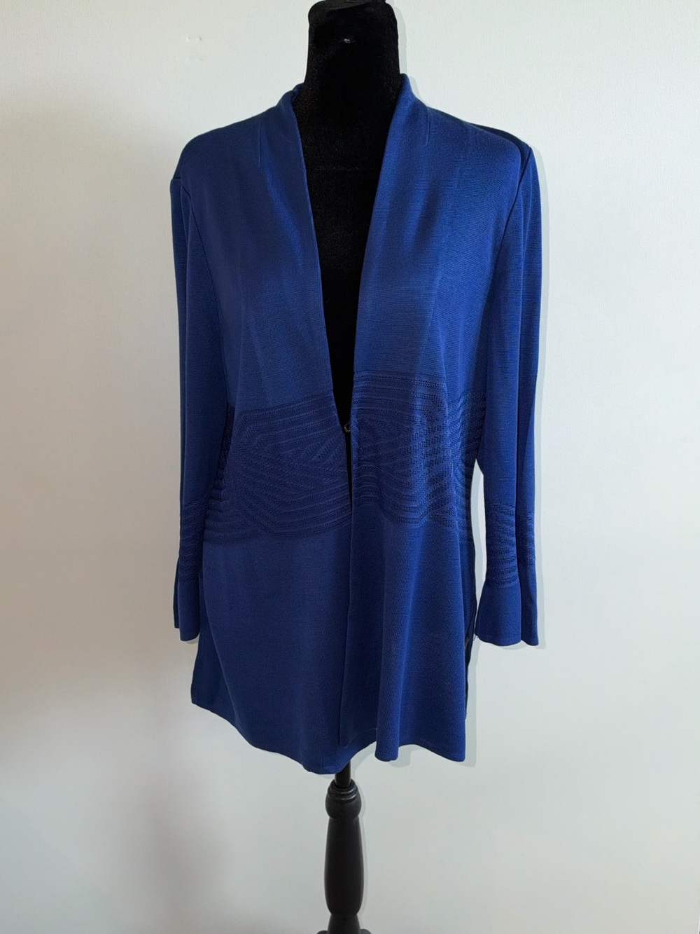 Misook Cardigan Jacket Women's M Cobalt Blue Textured Knit Open Front Career